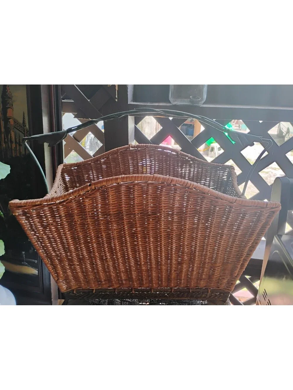 Vintage Wicker Basket with Metal Leaf Detail